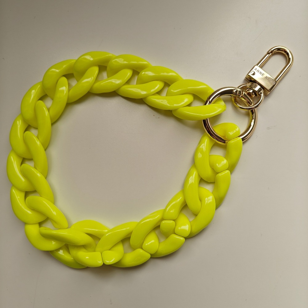 Anne Klein Neon Yellow Chunky Acrylic Curb Chain Handbag Wristlet Gold Tone - Picture 2 of 4